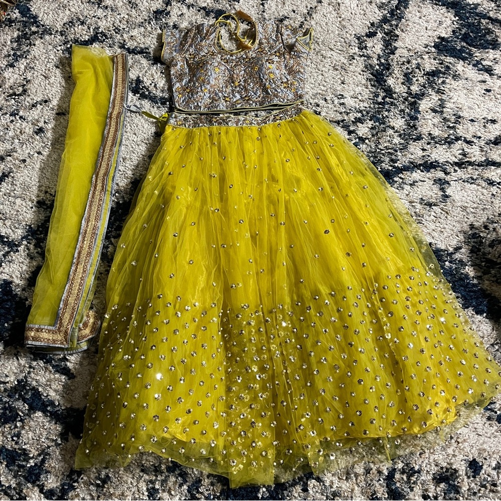 Yellow and Grey Lehenga
